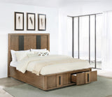 Terrace queen storage bed in ash brown, angled front view showing drawers