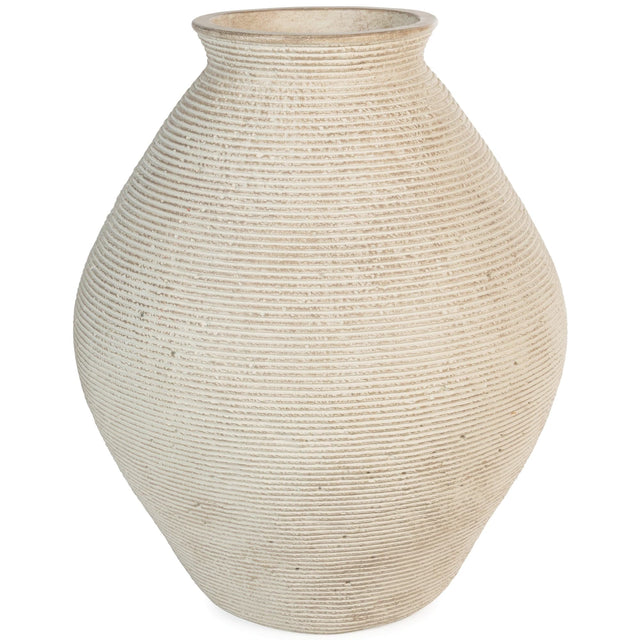 Hannela Antique Tan Vase front view with ribbed texture