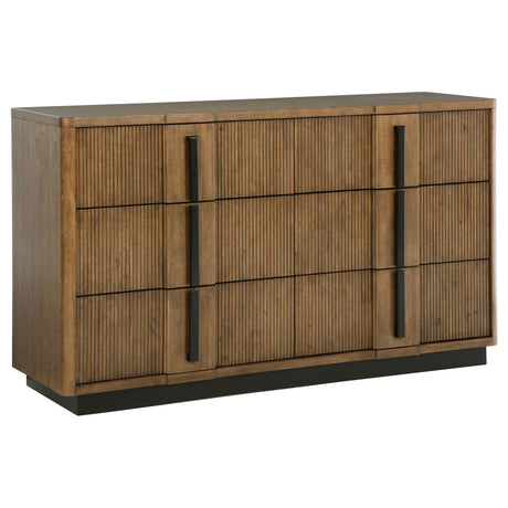 Front view of Terrace 6-drawer dresser cabinet in ash brown