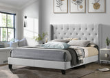 Hikaru gray tufted upholstered queen platform bed front view