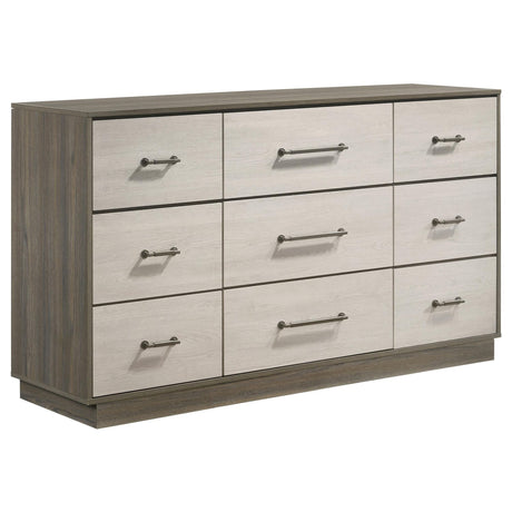 Fenwick 9-drawer grey oak dresser front view