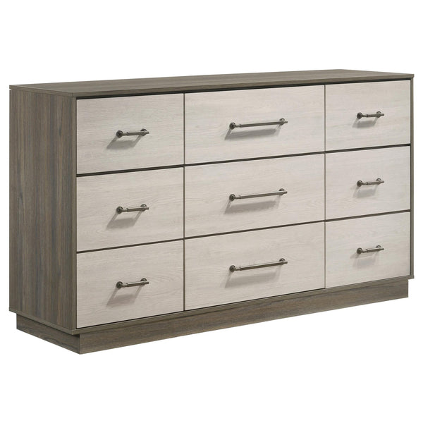 Fenwick 9-drawer grey oak dresser front view