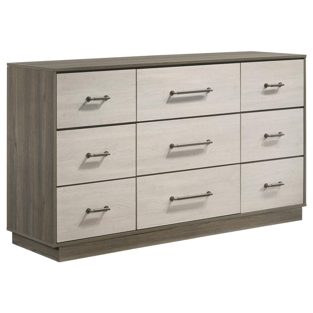Fenwick 9-drawer grey oak dresser front view
