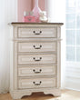 Realyn Chest of Drawers front angled view showing drawers