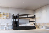 Babylon Black Full/Full bunk bed with twin trundle and staircase storage - front view
