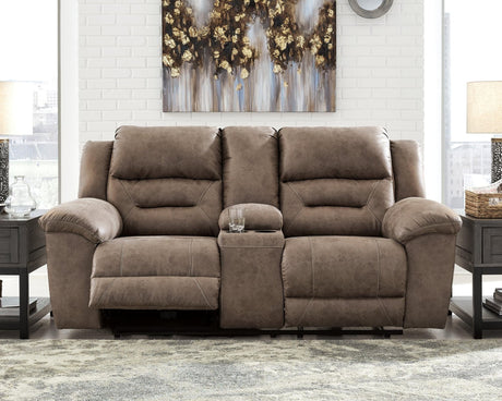 Stoneland Fossil Faux Leather Power Reclining Loveseat front angle