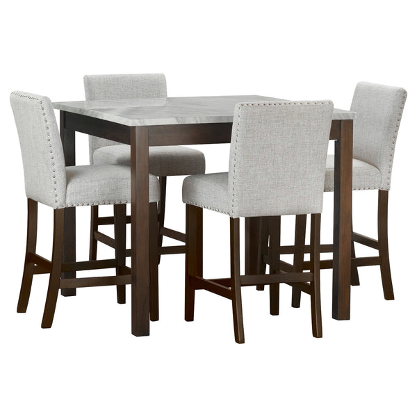 Front view of Dior Light Gray Pub Table with 4 Linen Chairs