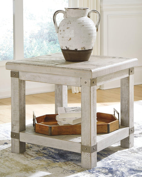 Carynhurst White Wash Gray End Table front view