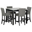 Dior Gray pub table with faux marble top and four linen chairs, front view