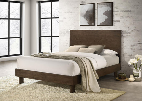 Glenwood 48-inch Eastern King platform panel bed in warm brown, front angle