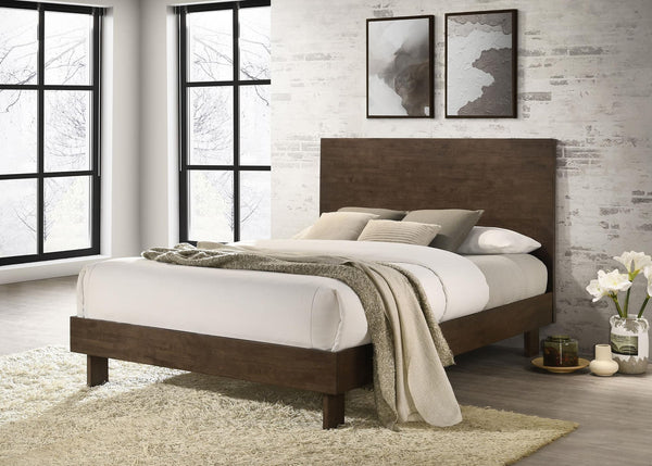 Glenwood 48-inch Eastern King platform panel bed in warm brown, front angle