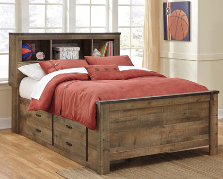 Trinell Full Panel Bed with 2 Storage Drawers in Brown, front view