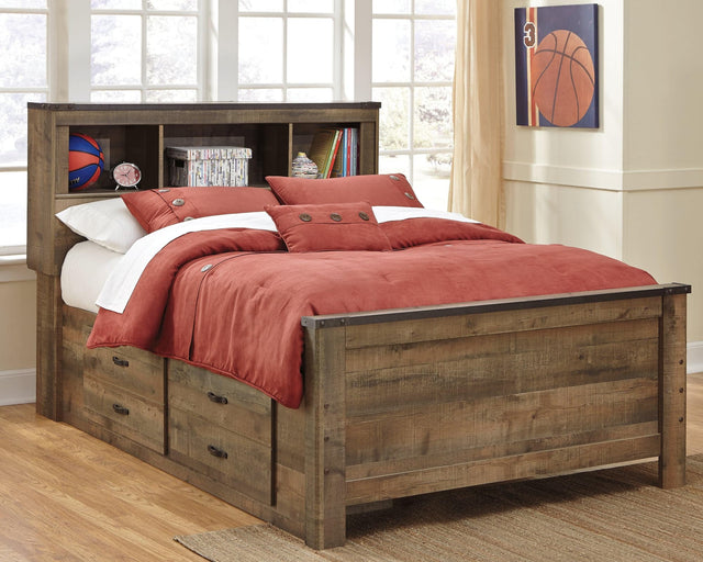 Trinell Full Panel Bed with 2 Storage Drawers in Brown, front view