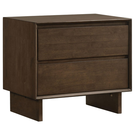 Glenwood warm brown nightstand front view showing two drawers