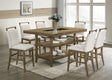 Tommy vintage walnut counter height dining table with six chairs, side angle