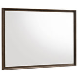 Glenwood dresser mirror warm brown hardwood frame angled view