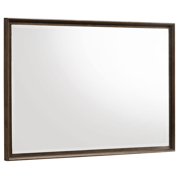 Glenwood dresser mirror warm brown hardwood frame angled view