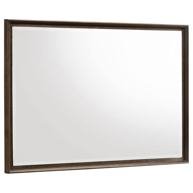 Glenwood dresser mirror warm brown hardwood frame angled view