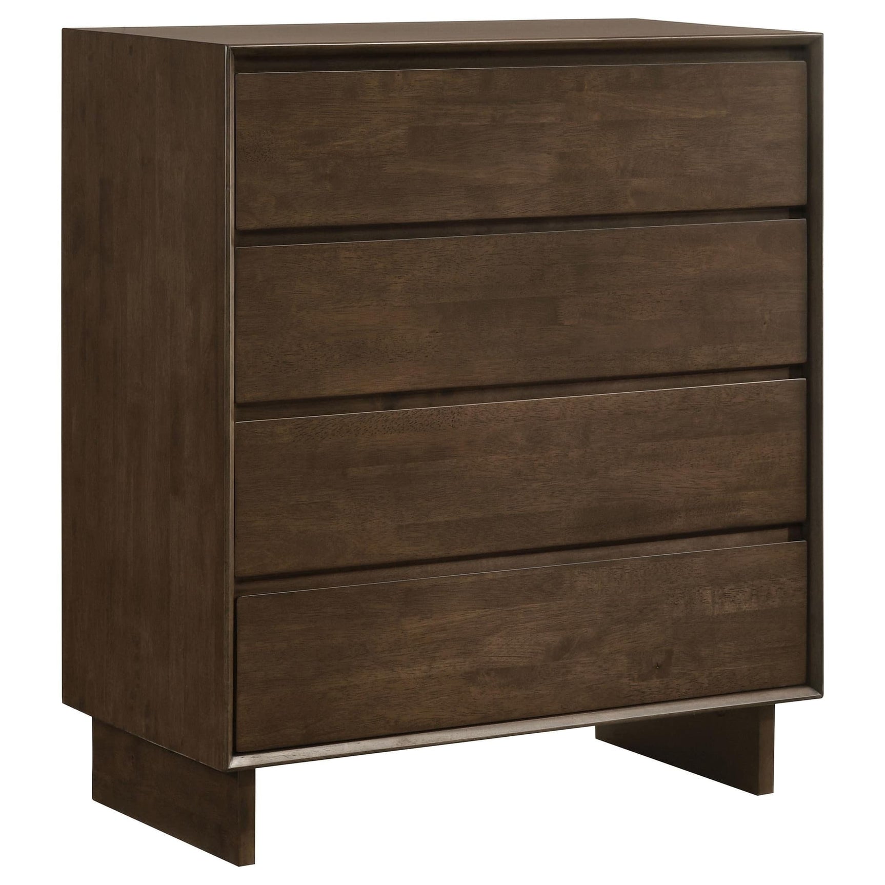 Glenwood 4-drawer chest of drawers in warm brown, front angle