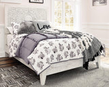 Paxberry Whitewash Full Panel Bed side view showing headboard and slatted rails