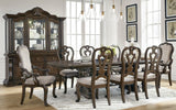 Divine Dark Cherry Pedestal Dining Table with 6 Chairs front view showing table and chairs