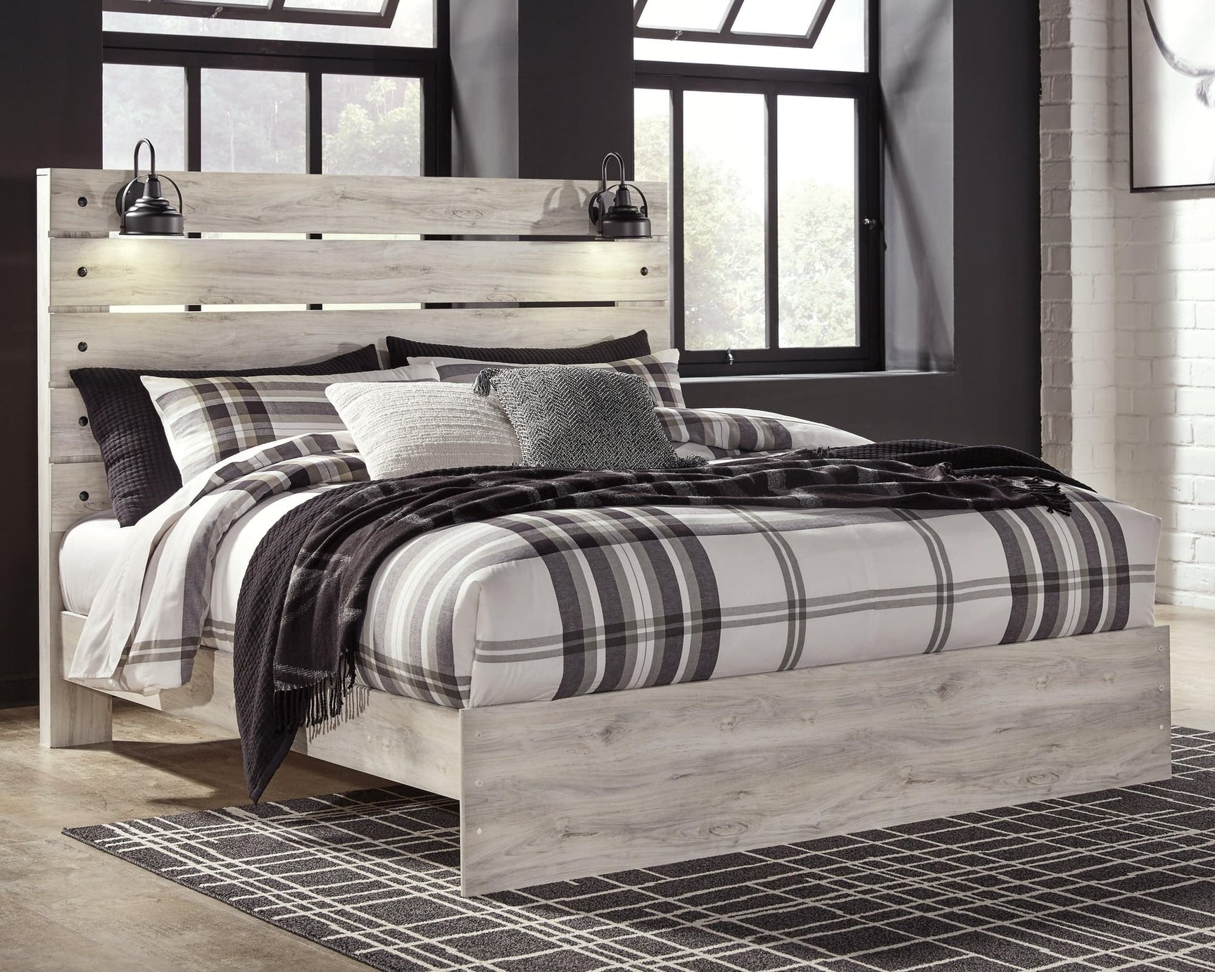 Cambeck Whitewash King Panel Bed front view at Ella Furniture