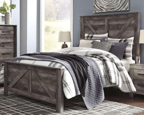 Wynnlow Gray Queen Crossbuck Panel Bed front angle