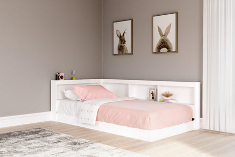 Piperton White Twin Bookcase Storage Bed front angle view