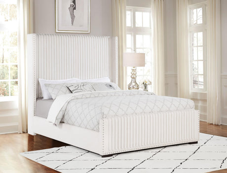 Natasha upholstered queen wingback bed cream angled view