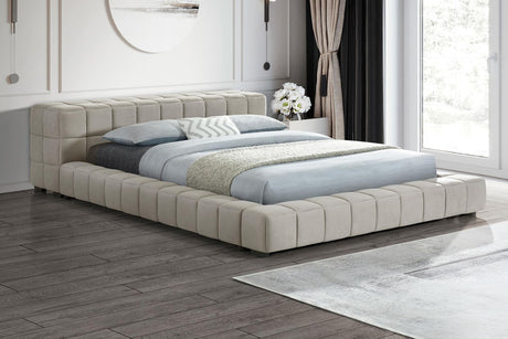 Trinity Upholstered Queen Platform Bed Light Taupe front view