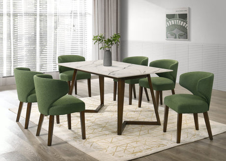 Main view of Cava Green Dining Table with 6 Chairs featuring green ceramic tabletop