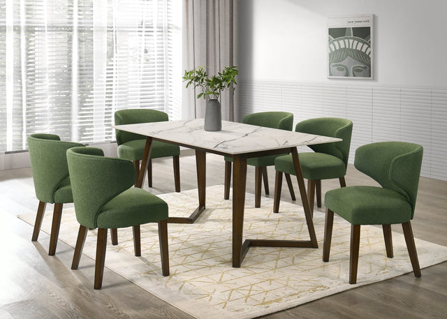 Main view of Cava Green Dining Table with 6 Chairs featuring green ceramic tabletop