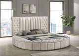 Sonya Upholstered Eastern King Round Storage Bed Ivory front view