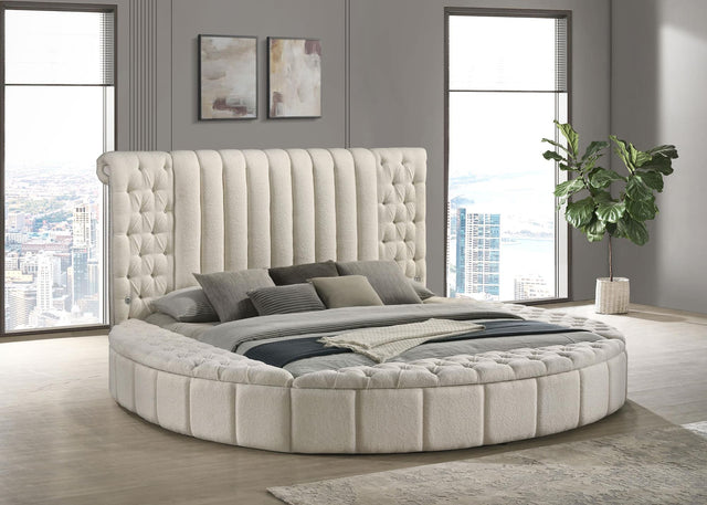 Sonya Upholstered Eastern King Round Storage Bed Ivory front view