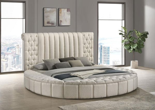 Sonya Upholstered Queen Round Storage Bed Ivory front view