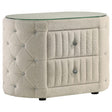 Sonya 2-drawer upholstered nightstand bedside table ivory front view