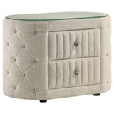 Sonya 2-drawer upholstered nightstand bedside table ivory front view