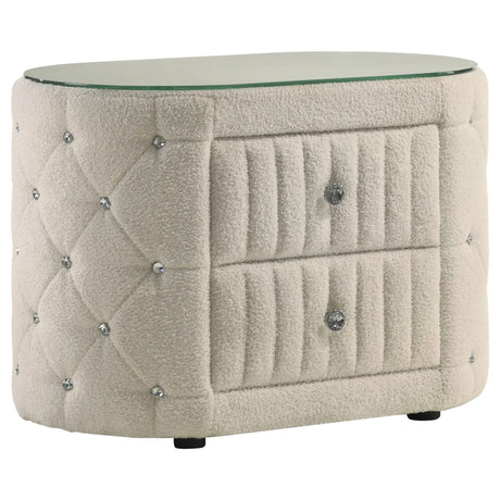 Sonya 2-drawer upholstered nightstand bedside table ivory front view