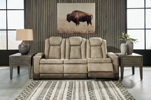 Next-Gen Durapella Sand Faux Leather Power Reclining Sofa front angle