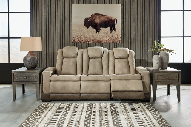 Next-Gen Durapella Sand Faux Leather Power Reclining Sofa front angle
