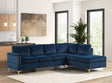 Front view of Vogue Navy Velvet Sectional Sofa in navy velvet