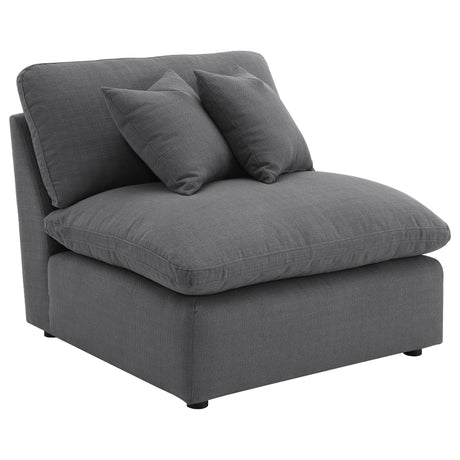 Hobson charcoal upholstered armless chair front angle