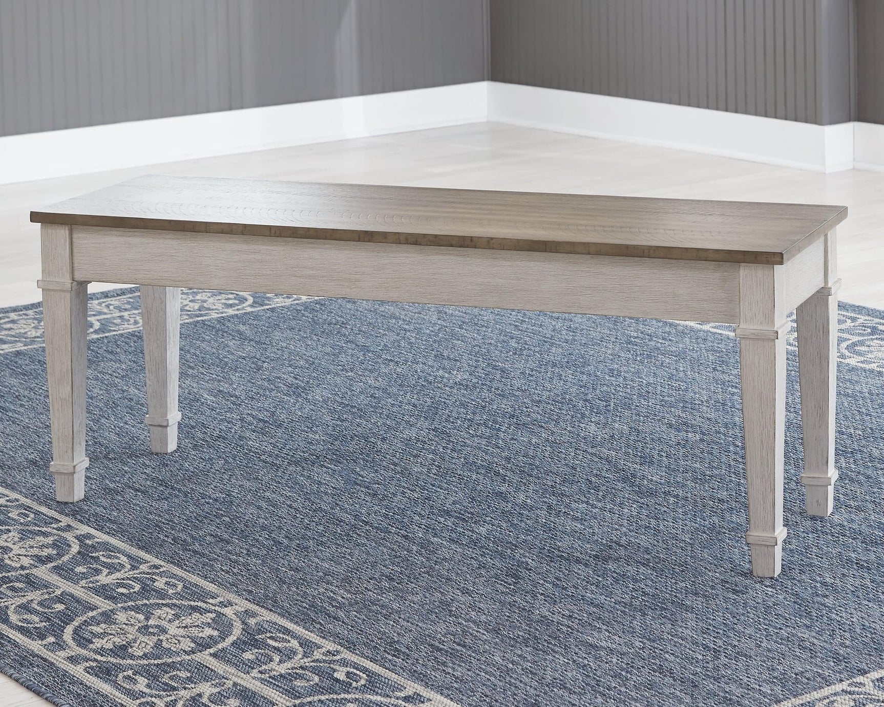 Skempton white and light brown storage bench angled view with seat closed