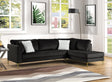 Catalina Black Velvet Sectional sofa front angled view with LAF sofa and RAF chaise