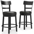 Valebeck Black Counter Height Bar Stool front view showing nailhead trim