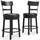 Valebeck Black Counter Height Bar Stool front view showing nailhead trim