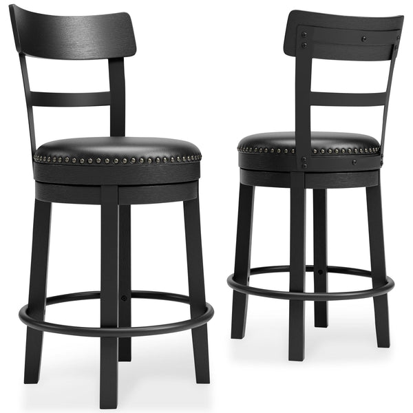 Valebeck Black Counter Height Bar Stool front view showing nailhead trim