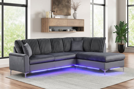 Main view of Candy Charcoal Sectional Sofa with LED Lighting