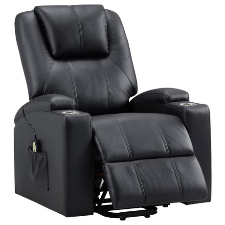 Armstrong black leatherette power lift massage recliner front view
