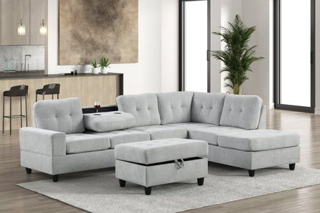 Front view of Heights Light Gray Reversible Sectional with Ottoman